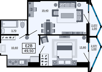 60 м², 2-комнатная квартира 6 850 000 ₽ - изображение 84