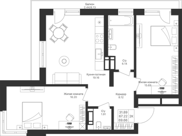 90 м², 2-комнатная квартира 17 101 900 ₽ - изображение 49