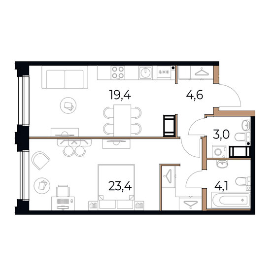 54,5 м², 1-комнатная квартира 8 420 250 ₽ - изображение 1