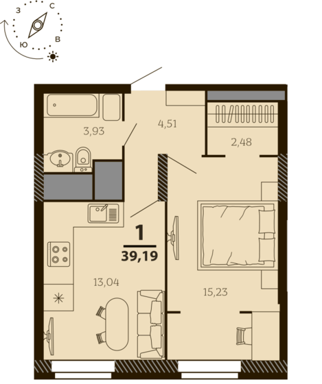 39,2 м², 1-комнатная квартира 7 238 717 ₽ - изображение 1