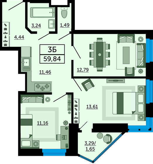 62 м², 3-комнатная квартира 8 200 000 ₽ - изображение 87