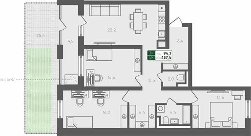 121,9 м², 3-комнатная квартира 10 560 000 ₽ - изображение 16