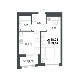 Квартира 39,5 м², 1-комнатная - изображение 1