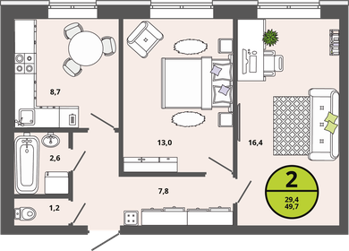 46,6 м², 2-комнатная квартира 4 776 500 ₽ - изображение 26