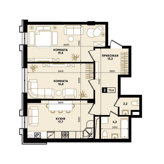 73,6 м², 2-комнатная квартира 6 454 425 ₽ - изображение 1