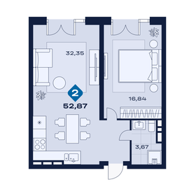 Квартира 54,5 м², 2-комнатные - изображение 1