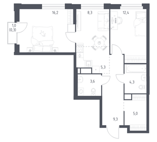 Квартира 64,7 м², 2-комнатная - изображение 1