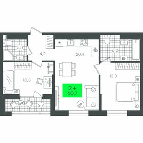 Квартира 60,7 м², 2-комнатная - изображение 1