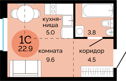 Квартира 22,9 м², студия - изображение 1