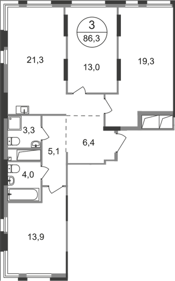 86,3 м², 3-комнатная квартира 19 608 430 ₽ - изображение 1