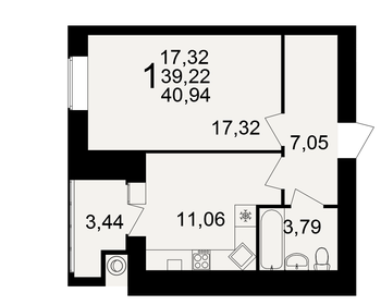 Квартира 40,9 м², 1-комнатная - изображение 1