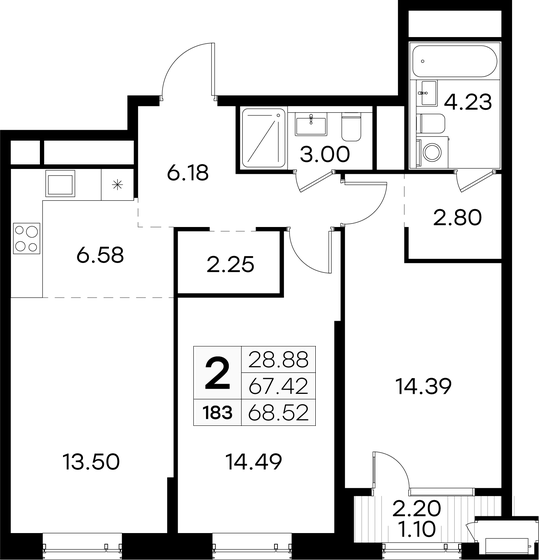 68,5 м², 2-комнатная квартира 23 810 000 ₽ - изображение 1