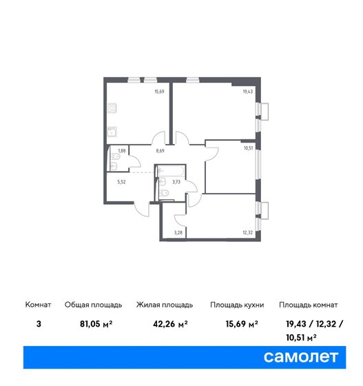 81,1 м², 3-комнатная квартира 14 997 976 ₽ - изображение 21