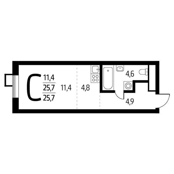 25,7 м², квартира-студия 7 561 000 ₽ - изображение 1