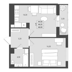 Квартира 46,3 м², 1-комнатная - изображение 2