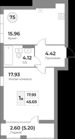 Квартира 45 м², 1-комнатная - изображение 1