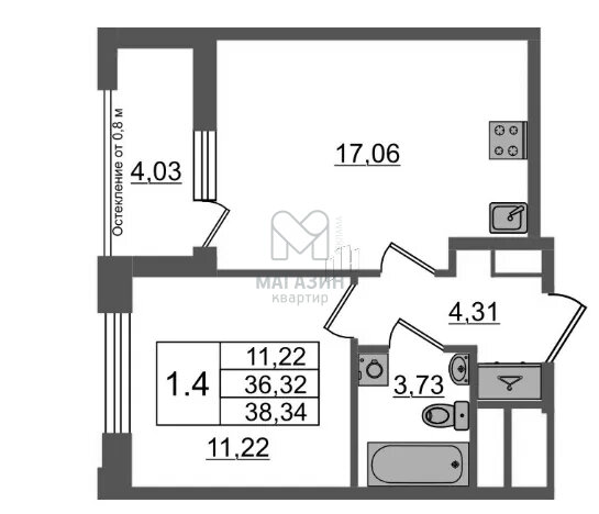 36,3 м², 2-комнатная квартира 11 000 000 ₽ - изображение 1