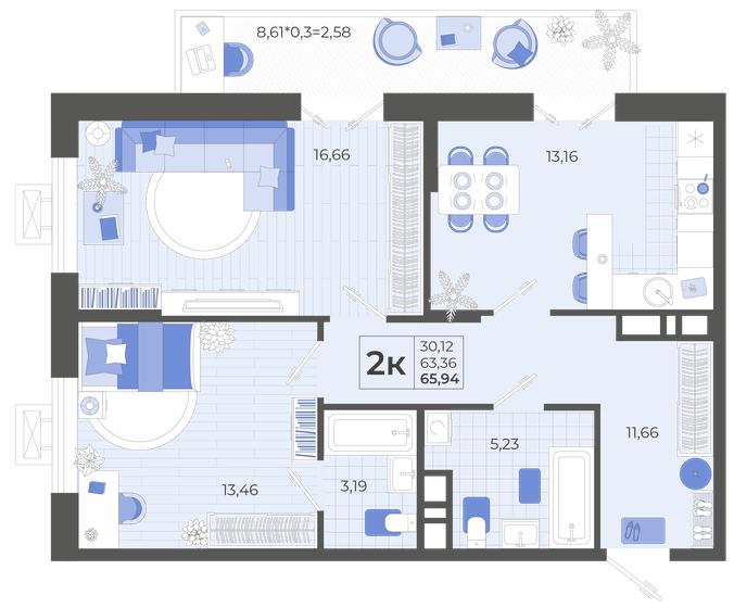 65,9 м², 2-комнатная квартира 7 391 874 ₽ - изображение 1