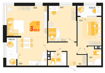 85,4 м², 4-комнатная квартира 12 000 000 ₽ - изображение 76