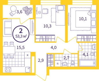 54 м², 2-комнатная квартира 5 800 000 ₽ - изображение 47