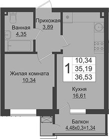 Квартира 36,5 м², 2-комнатная - изображение 1