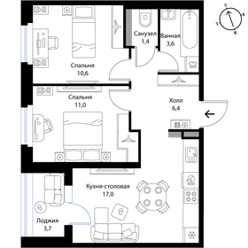 Квартира 51,9 м², 3-комнатная - изображение 1