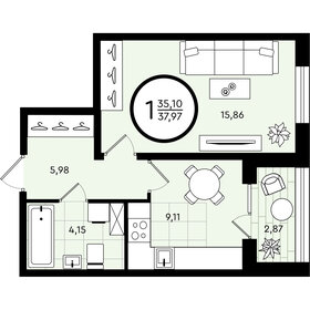 Квартира 38 м², 1-комнатная - изображение 1