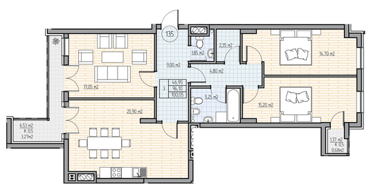 Квартира 99,6 м², 3-комнатная - изображение 1