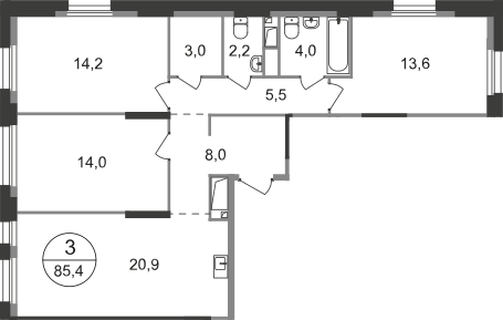 85,4 м², 3-комнатная квартира 19 167 066 ₽ - изображение 1