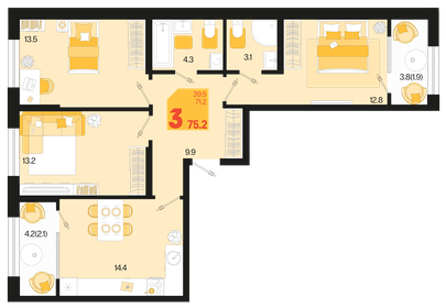 90,6 м², 3-комнатная квартира 8 200 000 ₽ - изображение 71