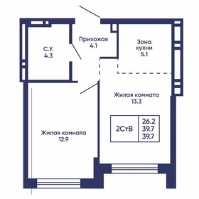 Квартира 39,7 м², 2-комнатная - изображение 1