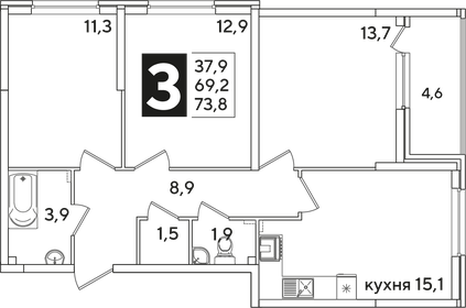 73,2 м², 3-комнатная квартира 9 589 200 ₽ - изображение 13