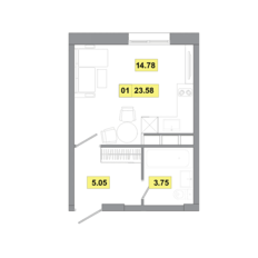 Квартира 23,6 м², 1-комнатная - изображение 2