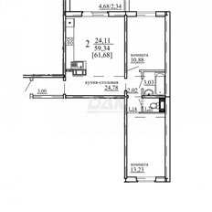 Квартира 59,3 м², 2-комнатная - изображение 2