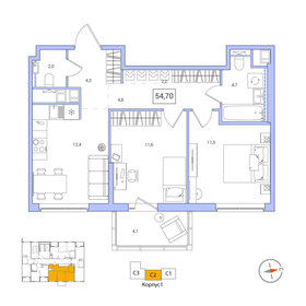 Квартира 54,7 м², 2-комнатная - изображение 1