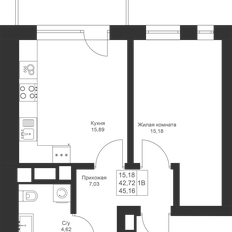 Квартира 45,2 м², 1-комнатная - изображение 3