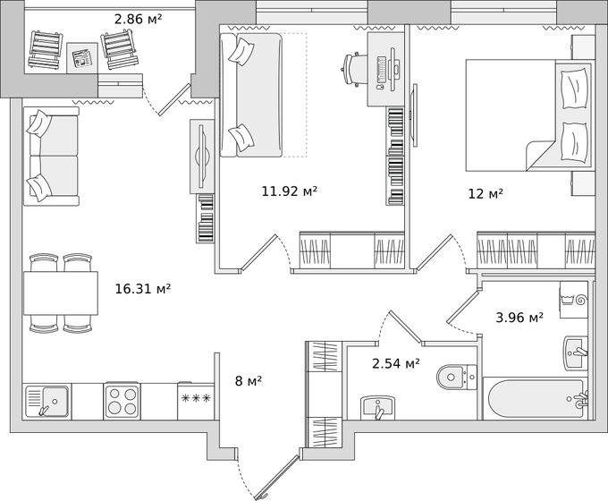 54,7 м², 2-комнатная квартира 9 125 601 ₽ - изображение 22