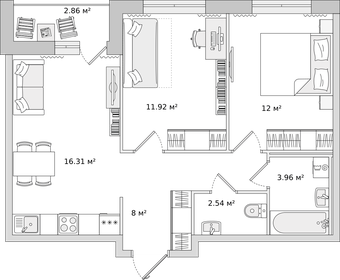 Квартира 54,7 м², 2-комнатная - изображение 1