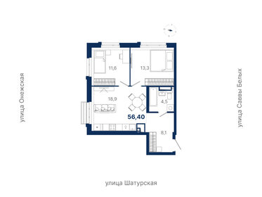 Квартира 56,4 м², 2-комнатная - изображение 1