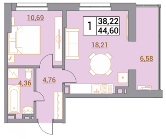 Квартира 44,6 м², 1-комнатная - изображение 1