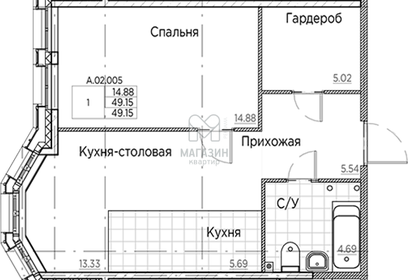 Квартира 49,2 м², 1-комнатная - изображение 1