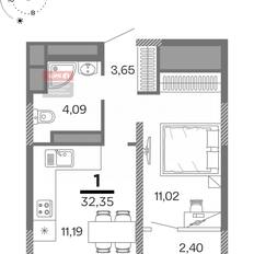 Квартира 32,4 м², 1-комнатная - изображение 2