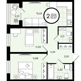 Квартира 55,7 м², 2-комнатная - изображение 1