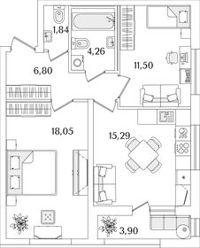 55,8 м², 2-комнатная квартира 11 100 000 ₽ - изображение 109