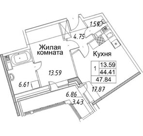 Квартира 47,8 м², 1-комнатная - изображение 1