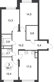 Квартира 86,7 м², 3-комнатная - изображение 1