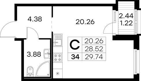 29,7 м², квартира-студия 5 309 999 ₽ - изображение 75