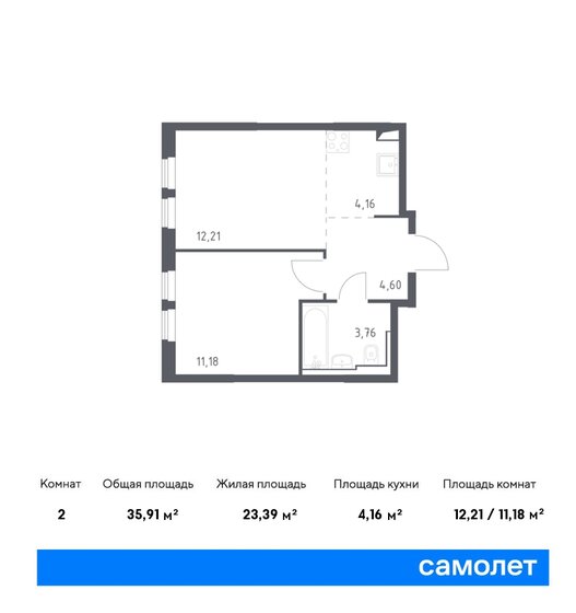 35,9 м², 1-комнатная квартира 8 722 345 ₽ - изображение 1