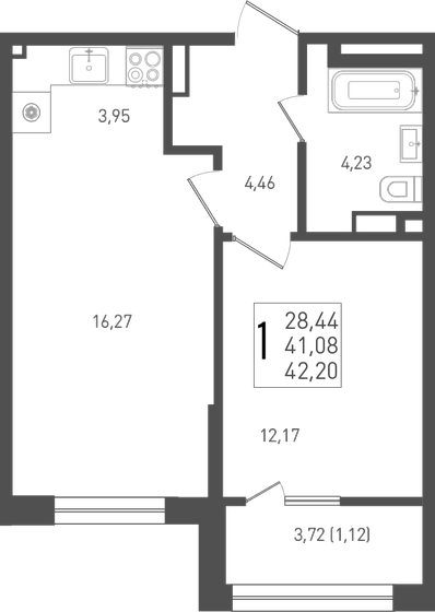 42,2 м², 1-комнатная квартира 5 781 400 ₽ - изображение 1