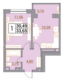 Квартира 33,7 м², 1-комнатная - изображение 1